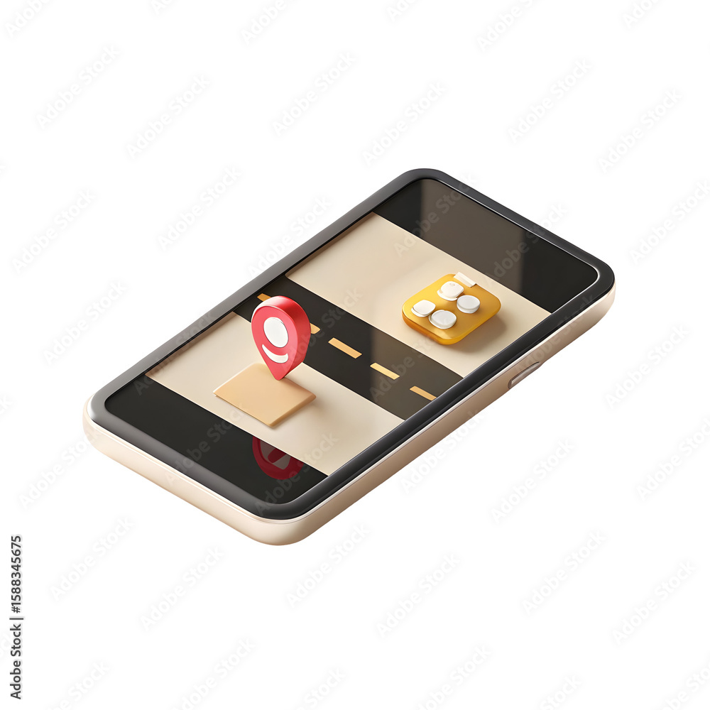 Poster isometric phone navigation app isolated on a transparent background