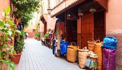 Obraz premium Exploring the Ancient Medina, A Captivating Street Scene in Marrakech Morocco
