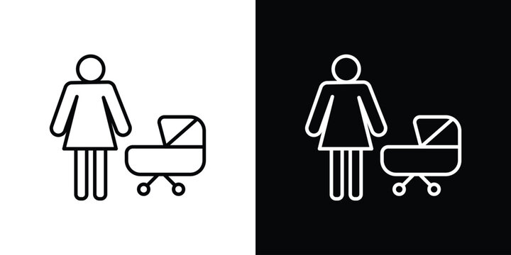 Woman with Baby Stroller icon. Thin linear web icons
