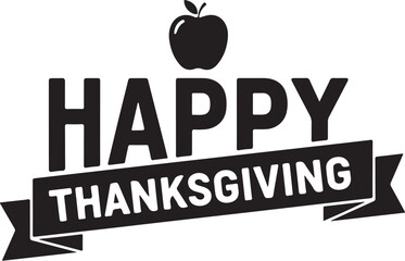 Vector art of happy thanksgiving text on a banner with an apple icon