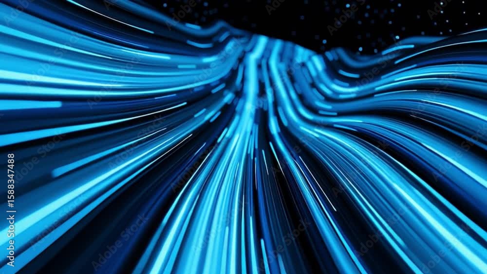 Poster abstract blue light trails creating a dynamic flow in a dark environment with stars