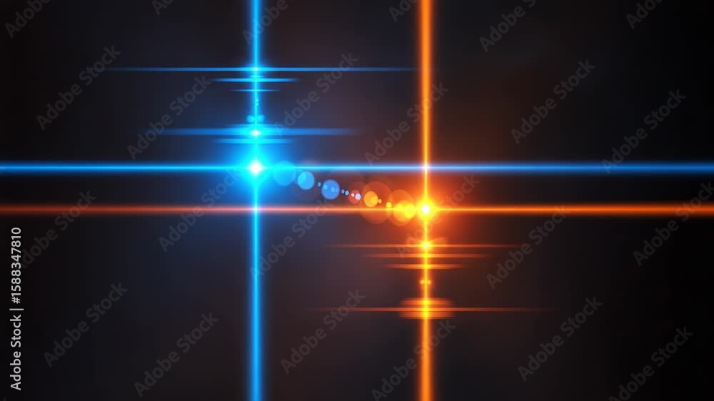 Poster abstract lens flares create a dynamic background with bright blue and orange lights, adding a futuri