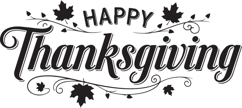 Vector art of happy thanksgiving day text with decorative leaves isolated on white