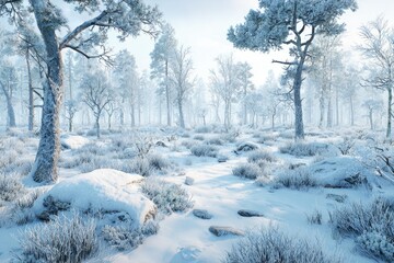 Obraz premium Snowy winter forest scene