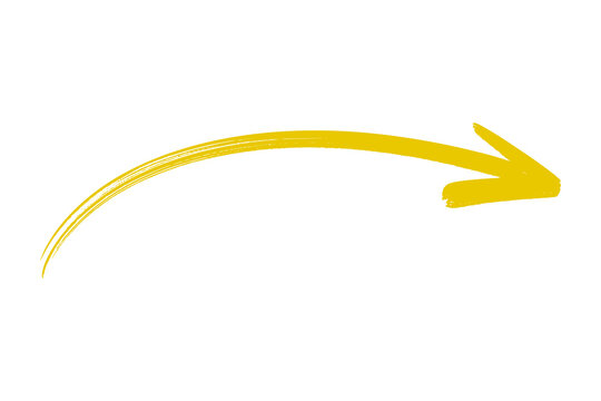 A golden yellow arrow swoops across a black backdrop, indicating direction or flow with a modern, brush-stroke style and energetic movement suggesting momentum and focus on the right.