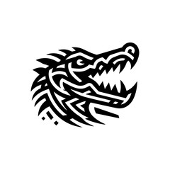 a tribal crocodile head with jagged lines