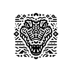 a tribal crocodile head with jagged lines