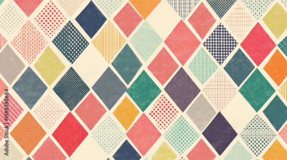 Poster colorful diamond pattern background design with retro textured details