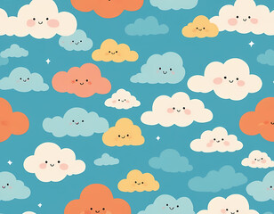 cute cartoon cloud seamless pattern, white cartoon 3d clouds on the sky, cartoon banner background