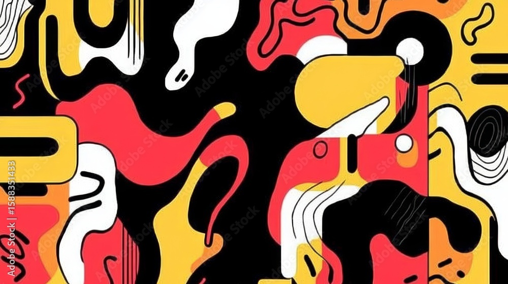 Aufkleber bold abstract shapes in a dynamic composition of fluid forms and vibrant hues