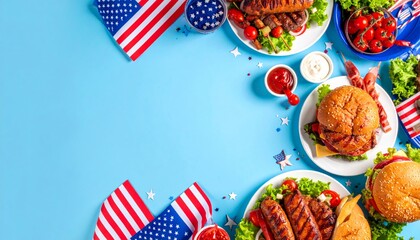 Obraz premium Vibrant Fourth of July barbecue flat lay with ample text space for promotions