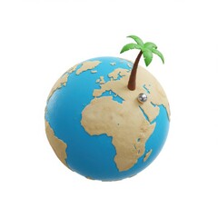 Naklejka premium 3 D Earth with Palm Tree and Pin globe planet