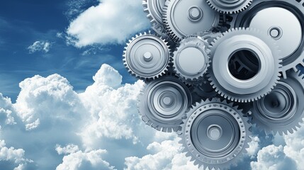 Mechanical Gears Against a Cloudy Sky Representing Innovation Concept