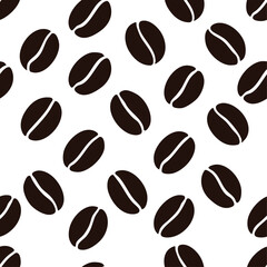 Seamless Black Coffee Beans Pattern on White Background