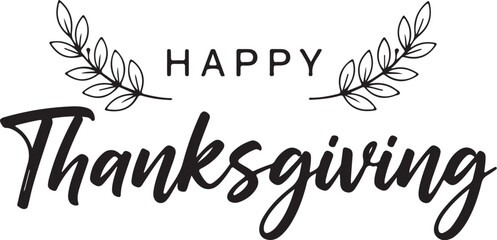 Obraz premium Vector art of happy thanksgiving text with decorative branches