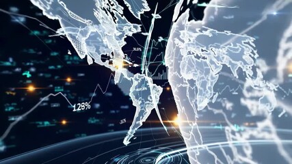 World map with digital background. Digital map of the world with technology and data. Interactive virtual analytics visualization on the global network. Digital backdrop featuring a world lifestyle. - Powered by Adobe