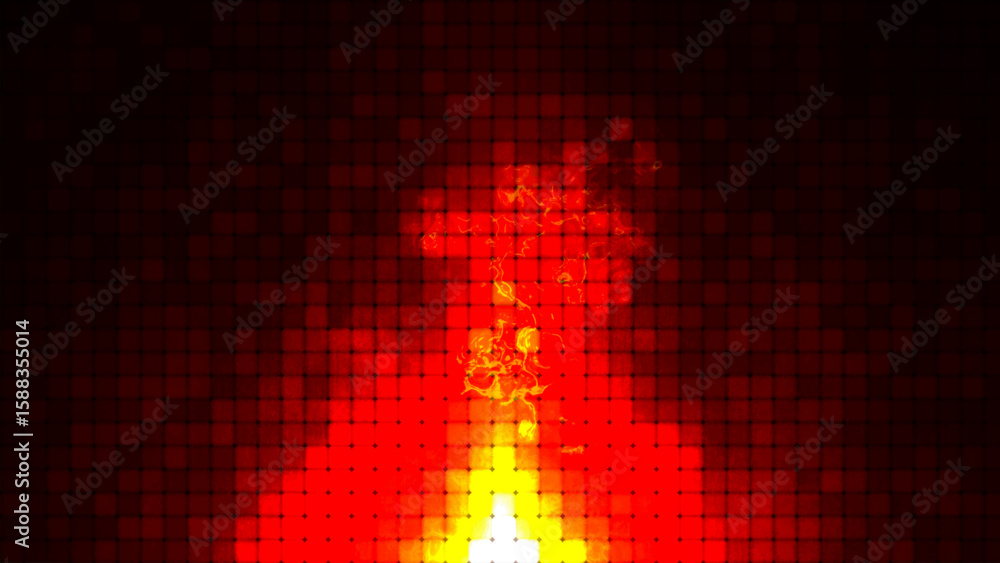 Poster intense bright red fire flames combined with abstract mosaic patterns create stunning visual effects