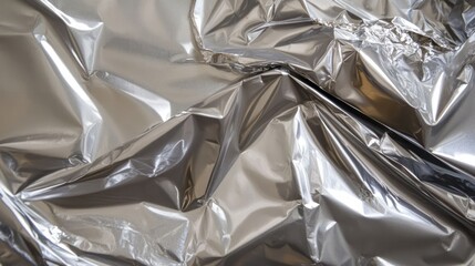 Abstract interplay of light and shadow creating dynamic ripples across the surface of rumpled aluminum foil, offering a futuristic tactile sensation