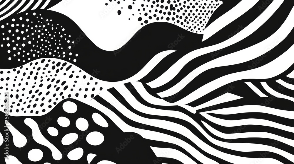 Aufkleber dynamic black and white abstract wave pattern background design