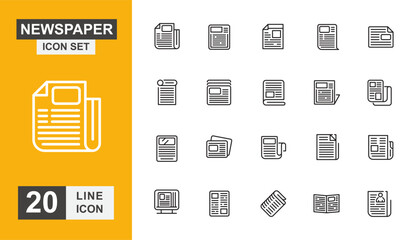 Newspaper icon set. Document, media, information, page, reading, advertising and more line icon. Vector illustration.