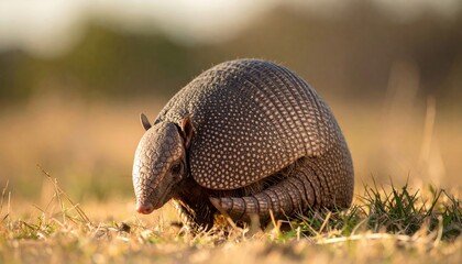 Captivating Portrait of an Armadillo Curled Defensively in the Wild