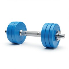 Obraz premium Blue Dumbbell with Silver Handle on White Background