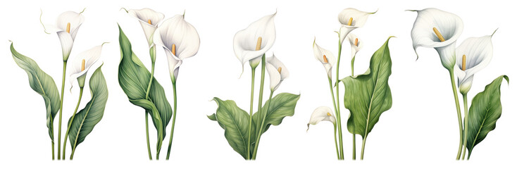 PNG Elegant white calla lily illustration, element set on transparent background