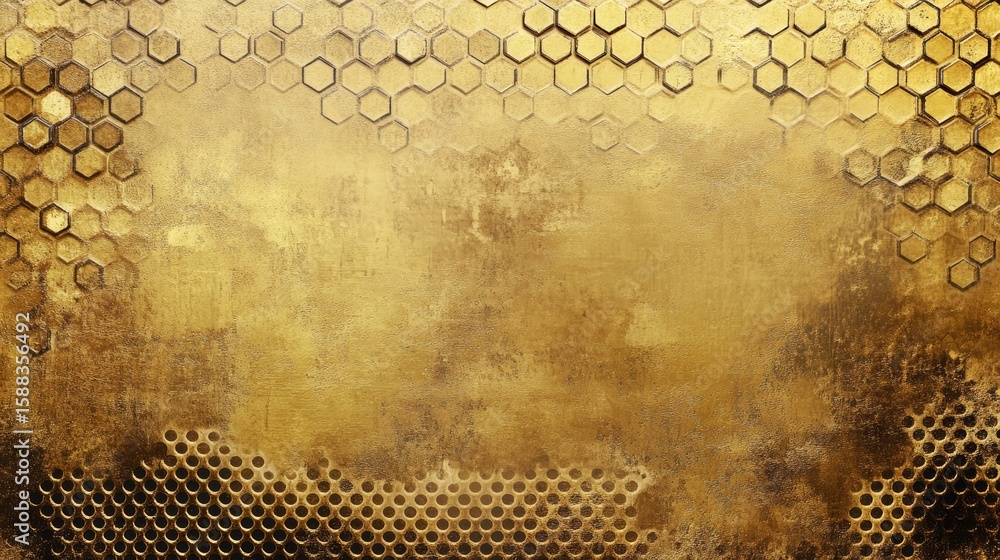 Poster abstract golden textured background with geometric patterns and metallic elements, suitable for desi