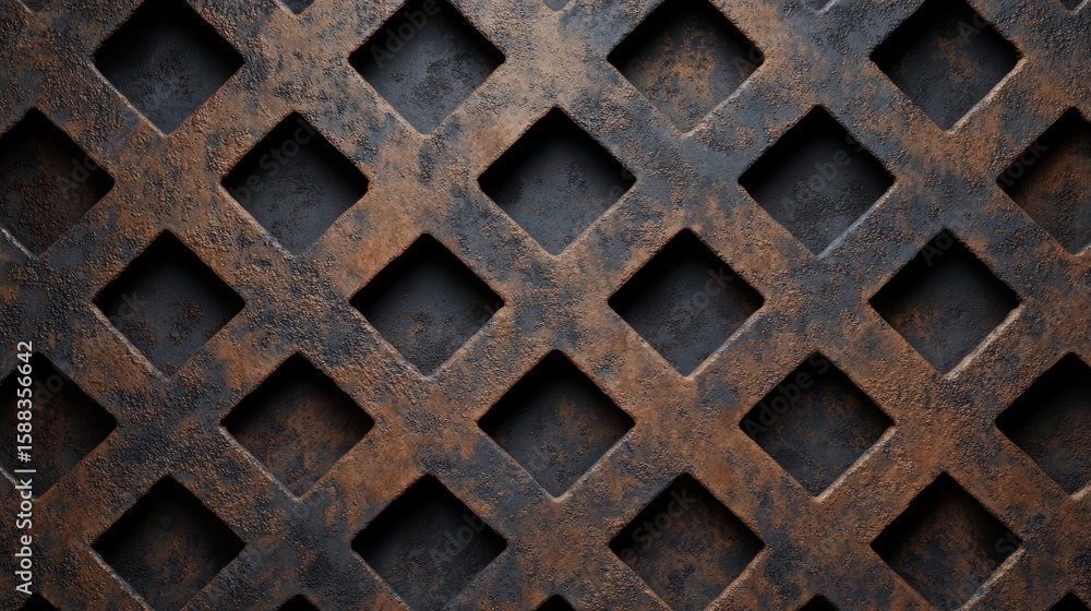 Aufkleber abstract image showcases an elaborate rusty metal grid with square gaps