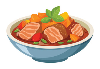 Hearty Braised Meat Vegetables - Vector Illustration