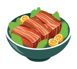 Braised Pork Belly Slices - Vector Illustration