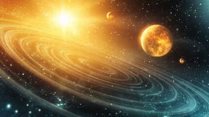 Obraz premium Majestic Planetary System with Golden Rings and Celestial Orbs