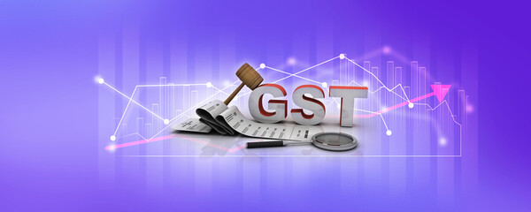 3d rendering GST Tax India with business graph
