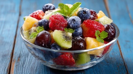 Fresh fruit salad in a glass bowl