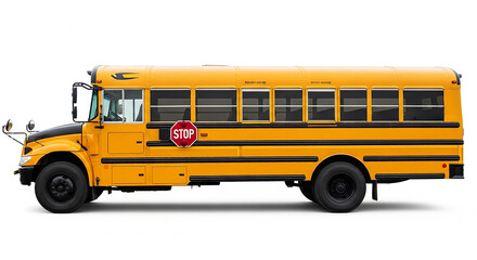 Yellow school bus isolated on white background.