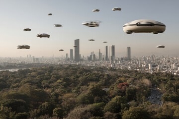 modern scene showcasing of drones in courier delivery emphasizing clean forms and advanced technology