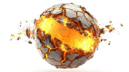 Exploding sphere of cracked, fiery rock