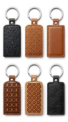 Leather keychains with embossed patterns black