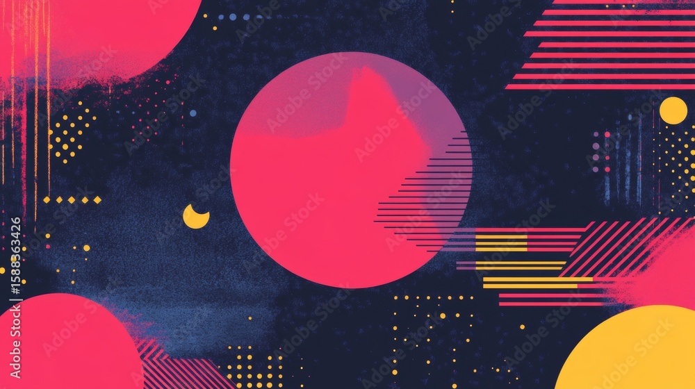 Poster abstract geometric composition with circles and lines on dark background