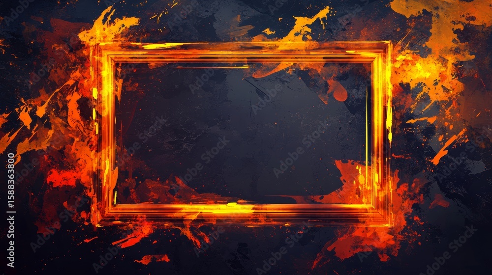 Aufkleber abstract dark background with a glowing frame and splashes of color