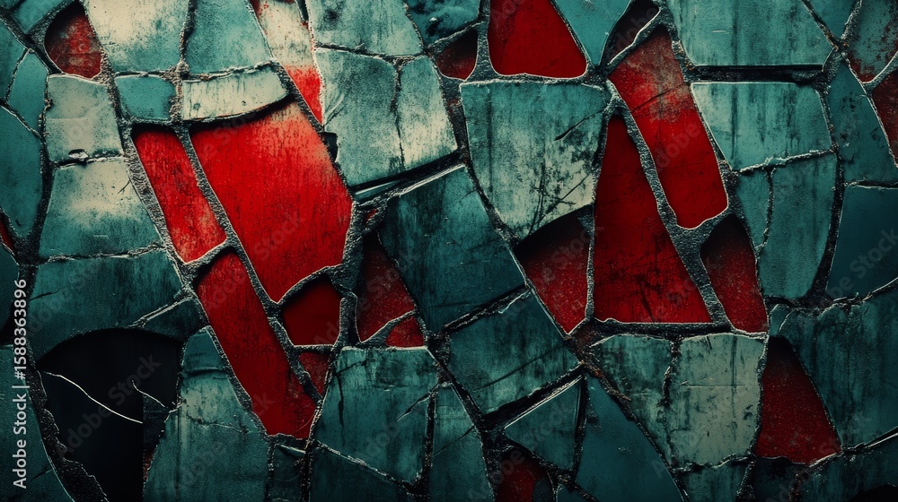 Poster intricate abstract pattern with red and blue geometric shapes and grunge texture for artistic backgr