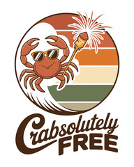 Cartoon crab wearing sunglasses celebrating freedom with firework