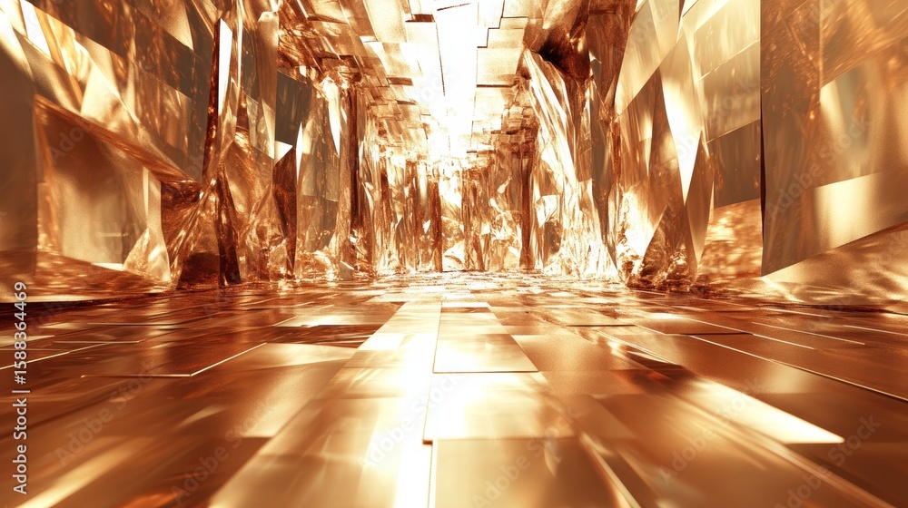 Poster abstract bronze metallic structures and reflections creating a futuristic scene