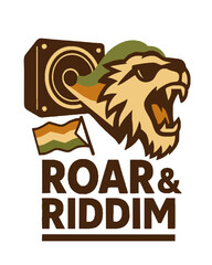 Lion logo with speaker and flag design