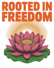 Lotus flower symbolizing freedom and growth with sun rays background