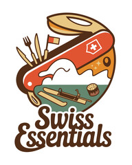 Swiss essentials graphic of a multi-tool with iconic symbols