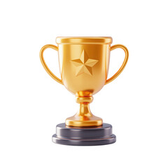 Golden trophy with star emblem on a dark base symbolizing achievement and victory isolated transparent background