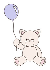 かわいい猫のぬいぐるみのベクターイラスト。ねこ、アイコン、風船