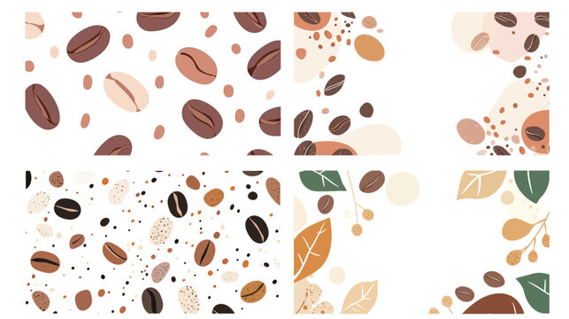 Vector graphic design of coffee beans background with seamless pattern, simple monochrome style illustration featuring scattered coffee beans, ideal for coffee shop branding, packaging, food industry,