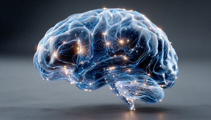 Brain visualization shows thought process. Use for marketing, web design, AI content, science, or health.